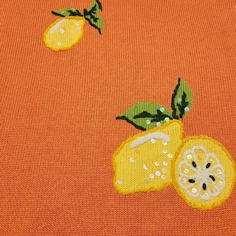 Quacker Factory Sweater Orange Short Sleeve Lemon Women Plus Sz 1X A43984 QVC - Picture 4 of 9